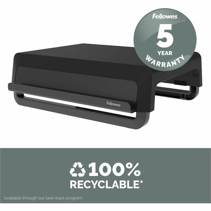 Image of Fellowes® Breyta Monitor Stand, 13.94" x 11.97" x 3.25" to 6", Black, Supports 33 lbs