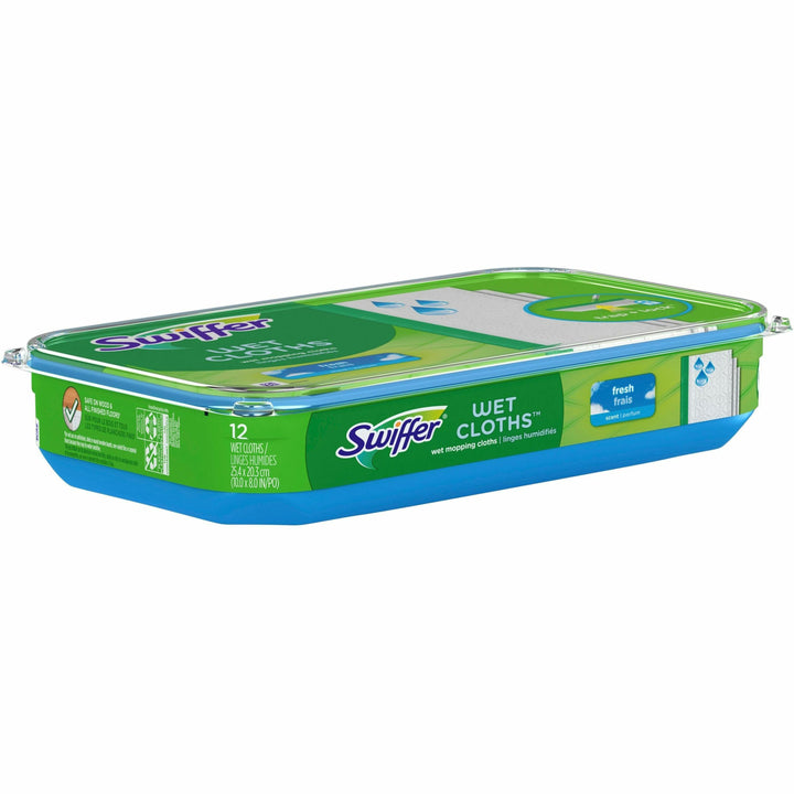 Image of Swiffer 08622 Sweeper Wet Cloths, 8" W x 10" Length, Disposable, Residue-free, Scented, Pre-moistened, Cloth, White, 12 / Pack