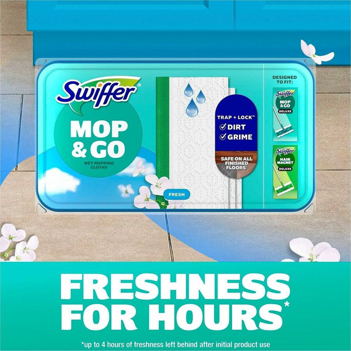 Image of Swiffer 08622 Sweeper Wet Cloths, 8" W x 10" Length, Disposable, Residue-free, Scented, Pre-moistened, Cloth, White, 12 / Pack
