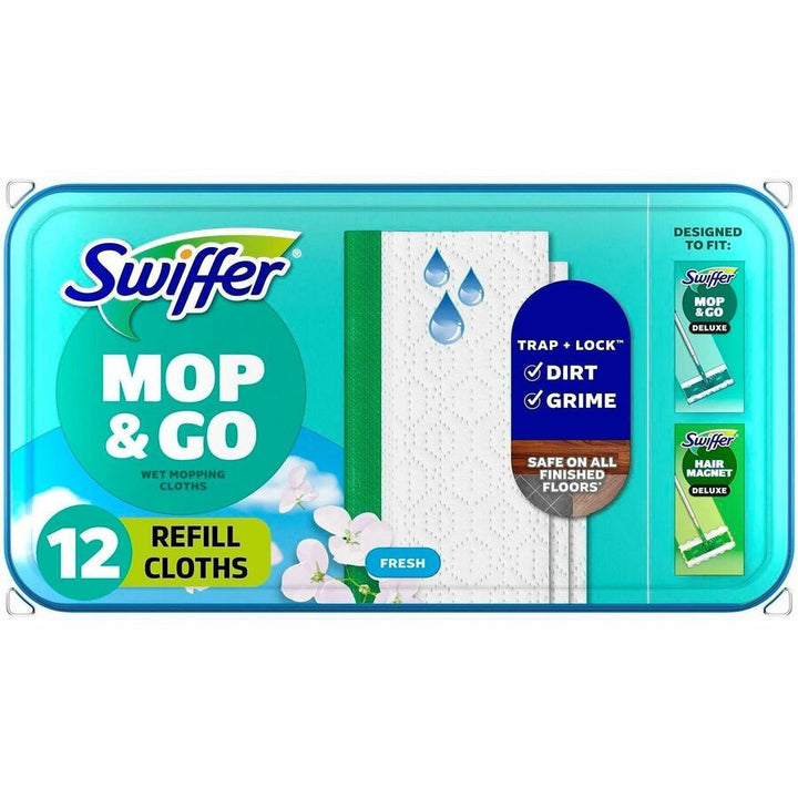 Image of Swiffer 08622 Sweeper Wet Cloths, 8" W x 10" Length, Disposable, Residue-free, Scented, Pre-moistened, Cloth, White, 12 / Pack