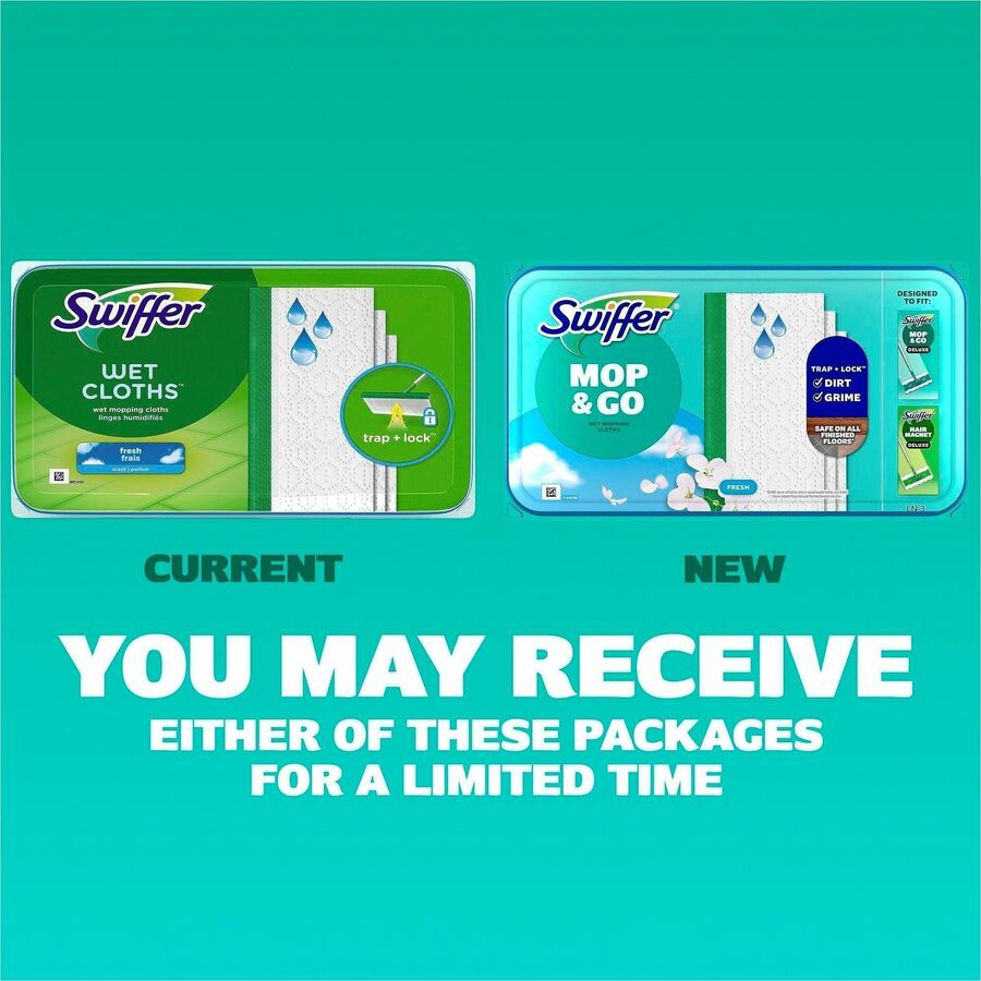 Image of Swiffer 08622 Sweeper Wet Cloths, 8" W x 10" Length, Disposable, Residue-free, Scented, Pre-moistened, Cloth, White, 12 / Pack