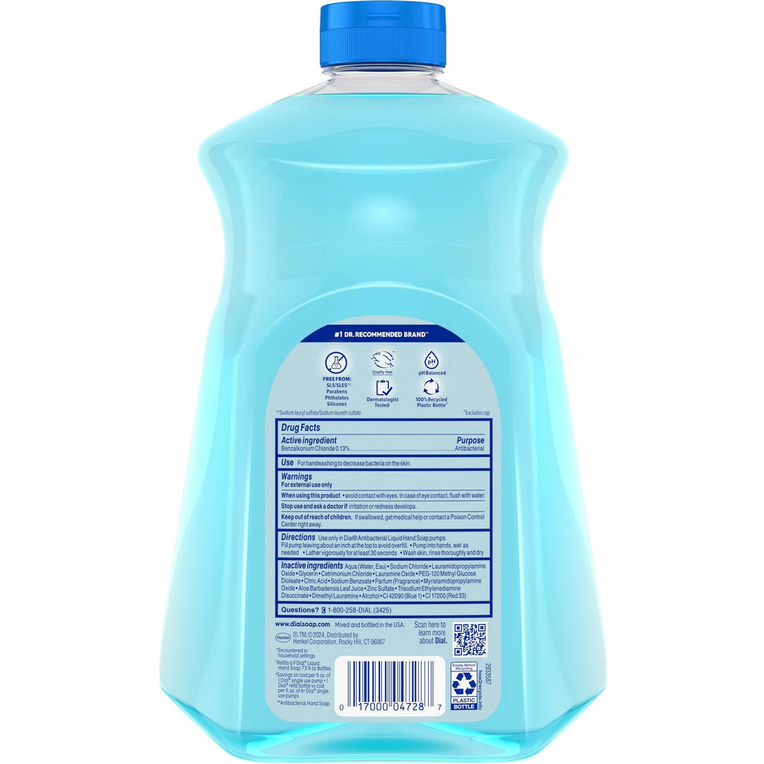 Image of Dial® Hand Soap,Antibacterial,Liquid,Spring Water,52oz,3/CT,Blue