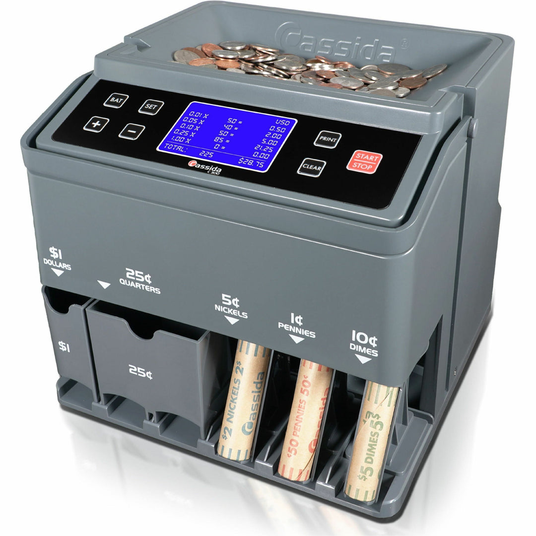 Image of Cassida C300 Coin Counter/Sorter, 1900 Coin Capacity, Counts @ 300 coins/min, Gray, 1 Each