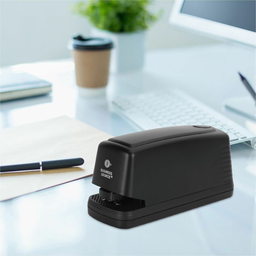 Image of Business Source 65662 Electric Stapler, Staples Upto 25 Sheet, Holds Upto 210 Staple, Full Strip, Black, 1 Each