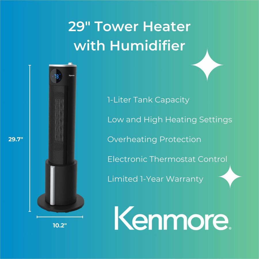 Image of ESM Heater,w/Humidifier,Tower,3 Speeds,Remote,29"H,BK