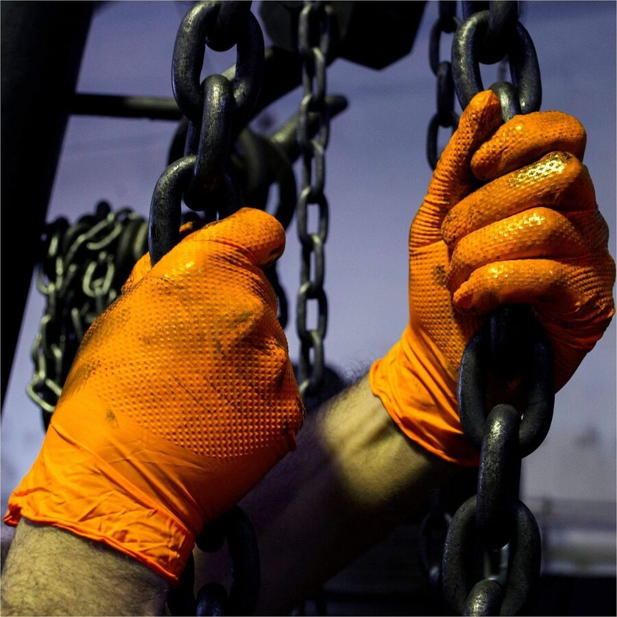 Image of Gloveworks GWON46100 Industrial Orange Raised Diamond Texture Nitrile Disposable Gloves