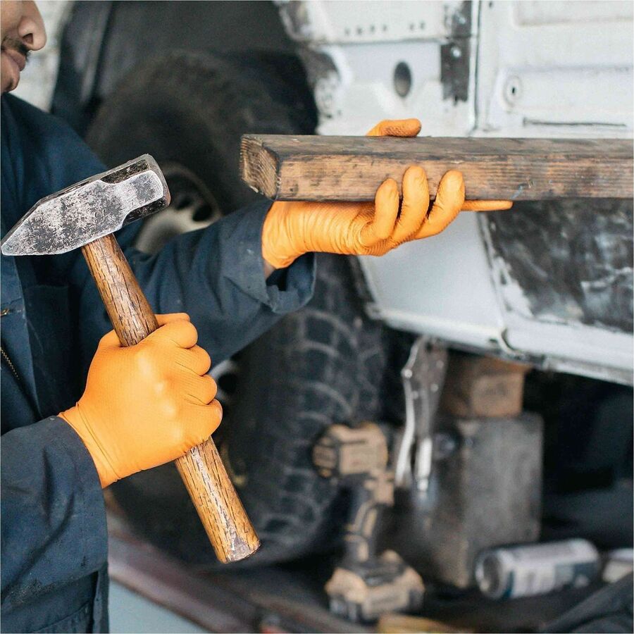 Image of Gloveworks GWON46100 Industrial Orange Raised Diamond Texture Nitrile Disposable Gloves
