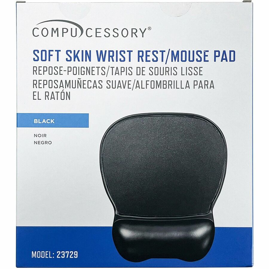 Image of Compucessory Wrist Rest/Mousepad,Gel,PU Leather,9-1/2"x8-1/2"x1",Black