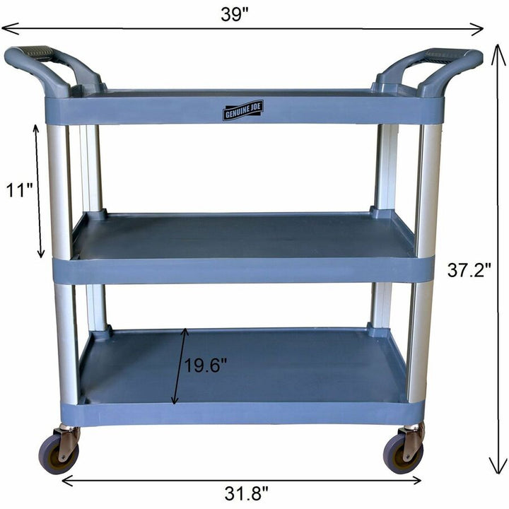 Image of Genuine Joe Cart,Bussing,3-Shelf,Plastic/Aluminum,19.69"x38.3"x36.6",GY