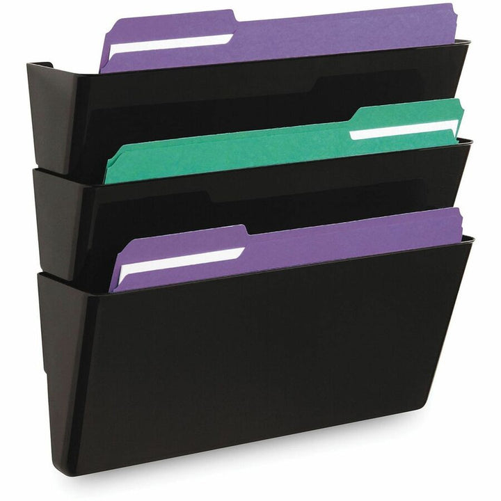Image of Universal 8121 Wall File Pockets, 3 Sections, Letter Size,13" x 4.13" x 14.5" , Black, 3/Pack