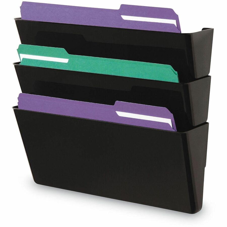Image of Universal 8121 Wall File Pockets, 3 Sections, Letter Size,13" x 4.13" x 14.5" , Black, 3/Pack