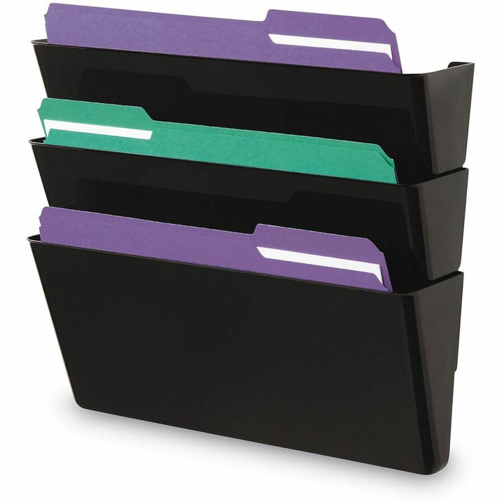 Image of Universal 8121 Wall File Pockets, 3 Sections, Letter Size,13" x 4.13" x 14.5" , Black, 3/Pack
