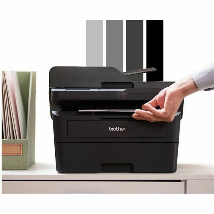 Image of Brother Printer,Copy/Scan/Fax,Monochrme,Wirelss,16.1"x16.6"x12.5",BK