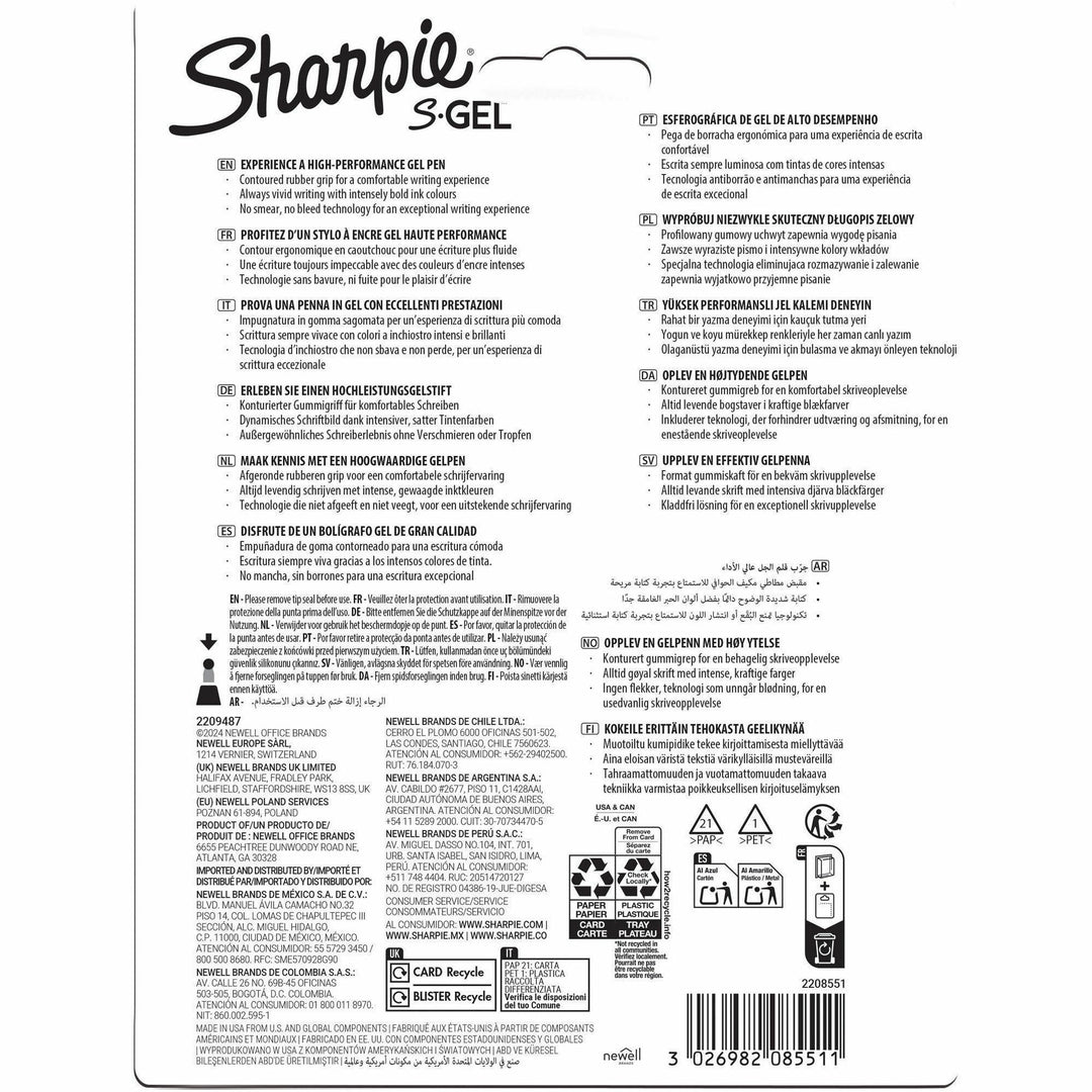 Image of Sharpie® S-Gel S-Gel Fashion Barrel Gel Pen, Retractable, Medium 0.7 mm, Assorted Ink, White Barrel, 8/Pack