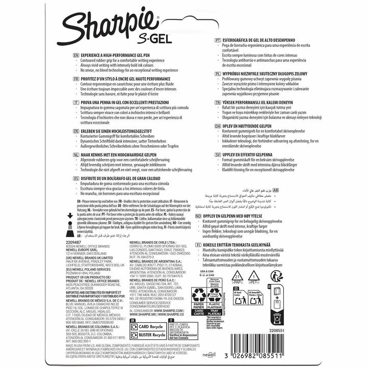 Image of Sharpie® S-Gel S-Gel Fashion Barrel Gel Pen, Retractable, Medium 0.7 mm, Assorted Ink, White Barrel, 8/Pack