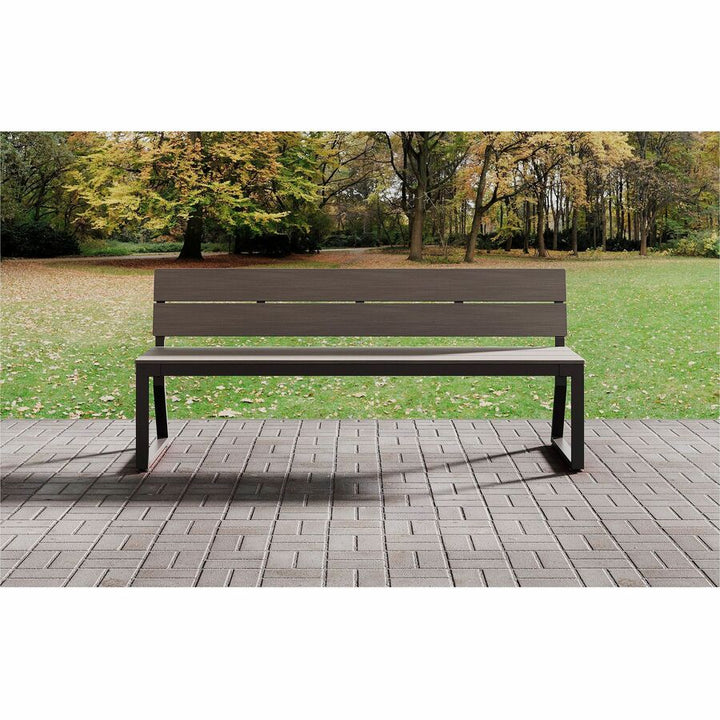Image of Lorell Bench,w/Backrest,Outdoor,Faux Wood,72"x17-3/4"x17-3/4",Gray