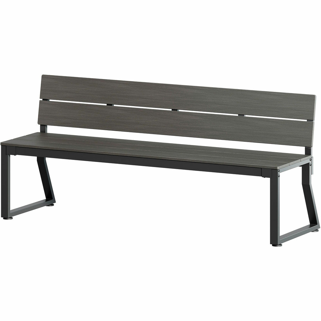 Image of Lorell Bench,w/Backrest,Outdoor,Faux Wood,72"x17-3/4"x17-3/4",Gray