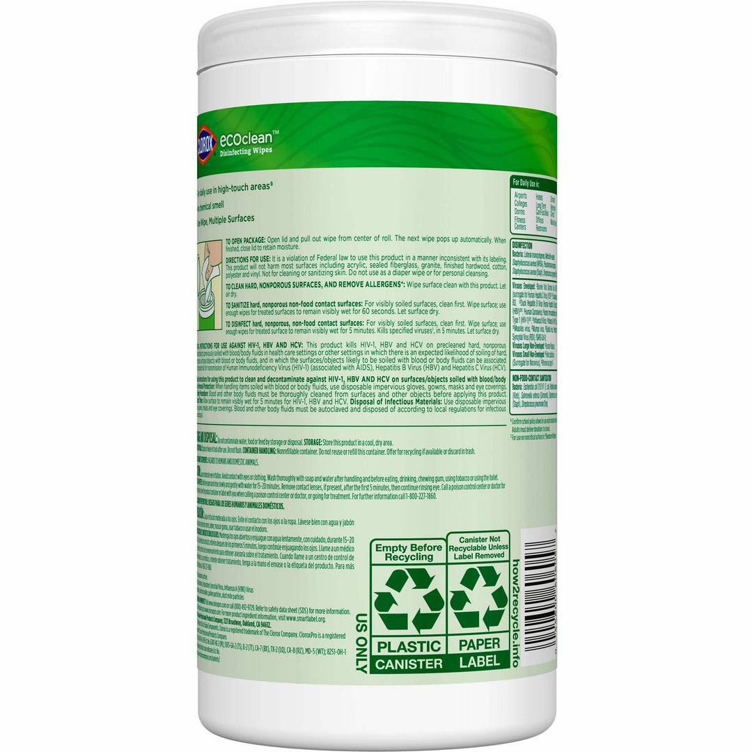 Image of Clorox® Wipes,Disifectant,EcoClean,75/Canister,WE