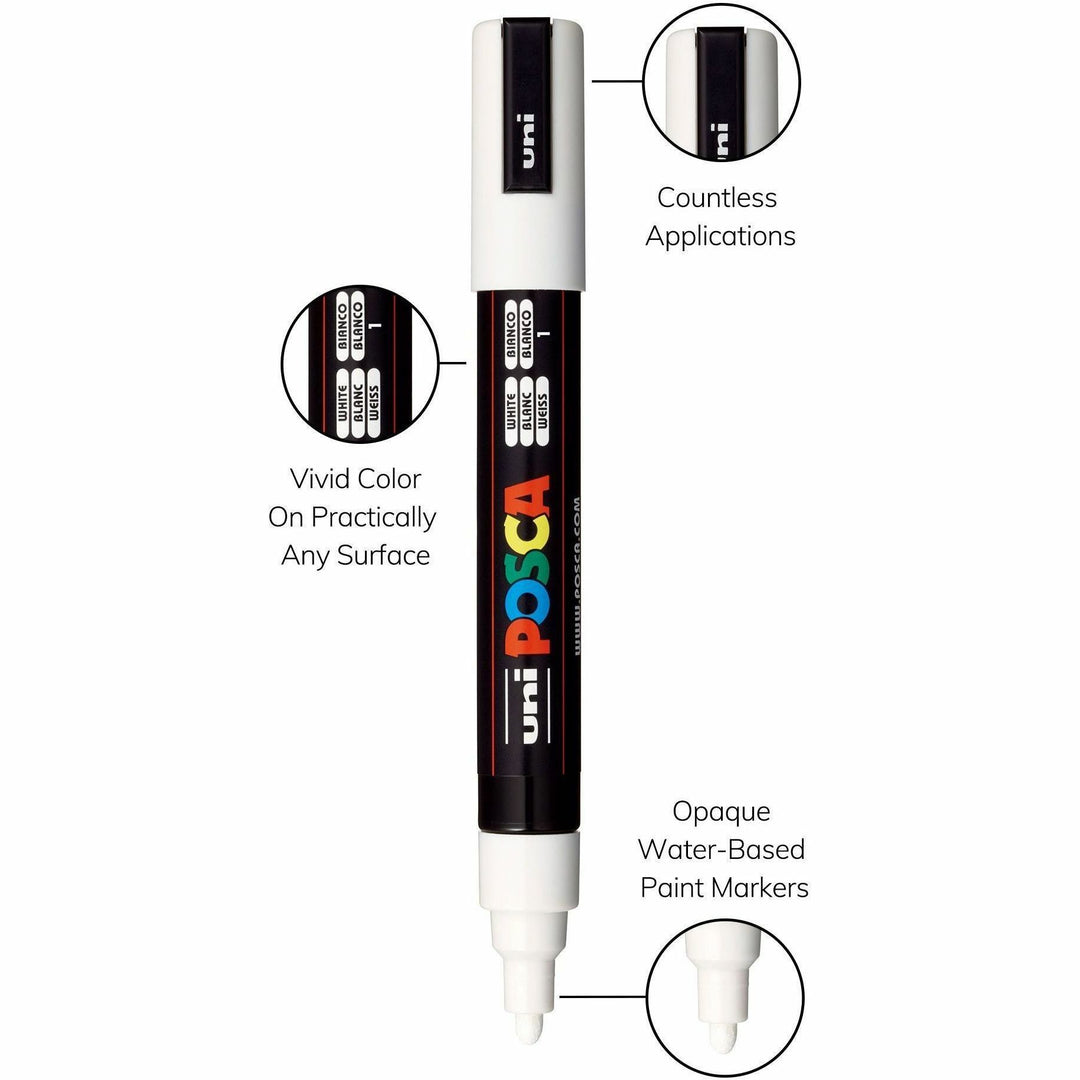 Image of uniball™ PC5M4C POSCA Paint Marker, Erasable, Washable, Black, White, Gold, Silver Ink, Water Based, 4 / Pack