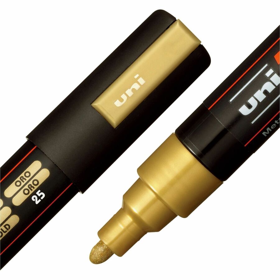 Image of uniball™ PC5M4C POSCA Paint Marker, Erasable, Washable, Black, White, Gold, Silver Ink, Water Based, 4 / Pack