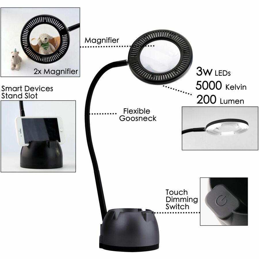 Image of Victory Light Lamp,w/Magnifier,USB port,LED,3-Watt,15-3/4"H,BK