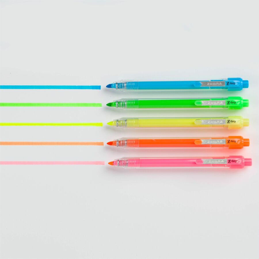 Image of Zebra® Z-Grip Retractable Highlighter Markers, Assorted Neon Ink, Chisel Tip, Assorted Neon Barrel, Dozen