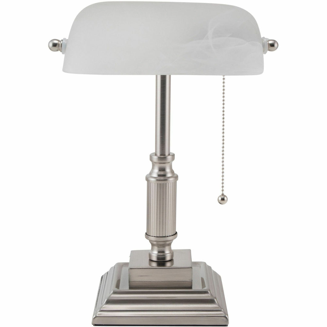 Image of V-Light LED Bankers Lamp with Frosted Shade, 14.75" High, Brushed Nickel