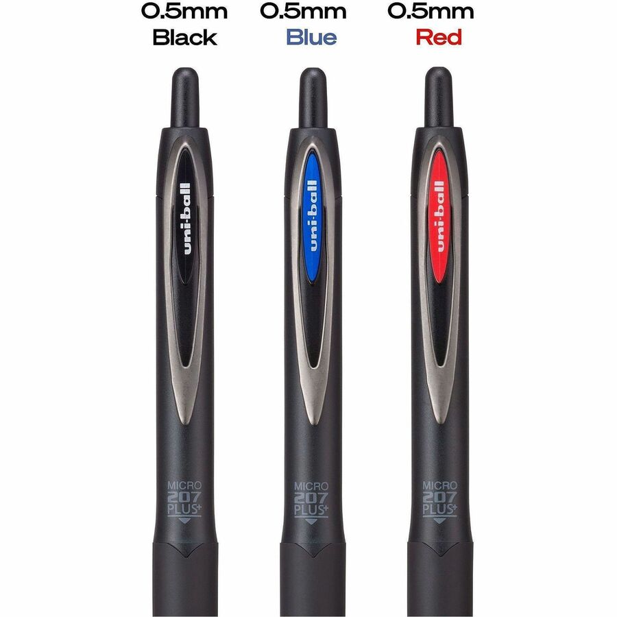 Image of uniball® 207 Plus+ Gel Pen, Retractable, Micro 0.5 mm, Black Ink, Black Barrel, Dozen