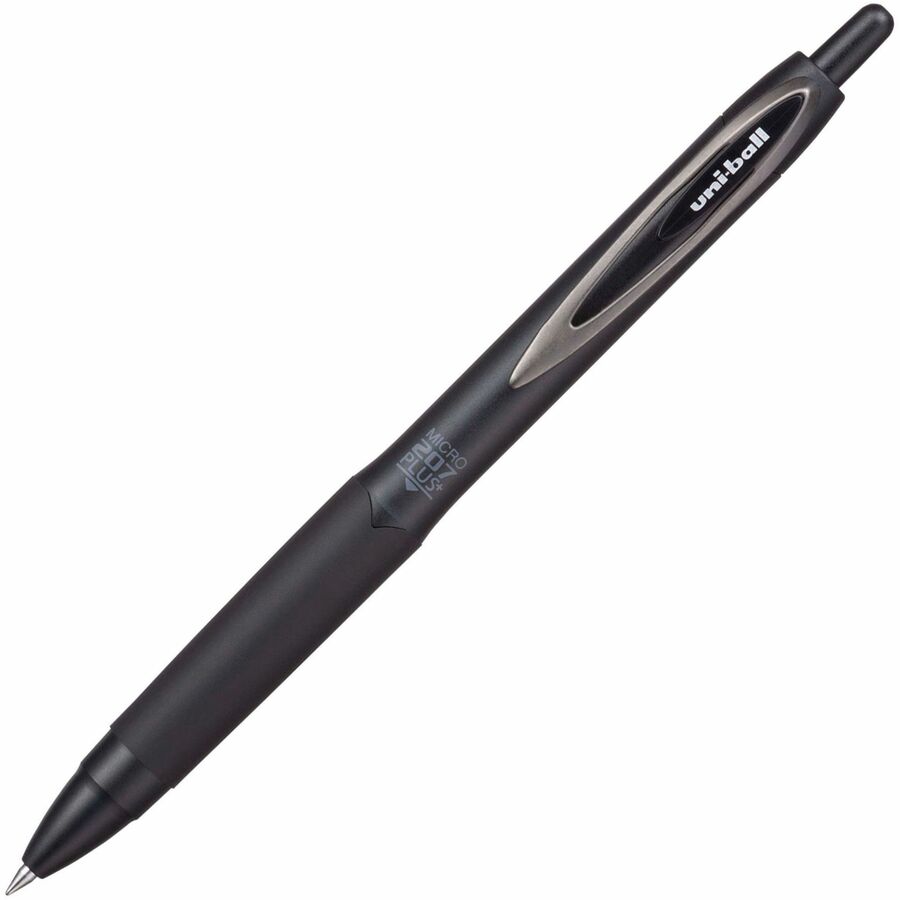 Image of uniball® 207 Plus+ Gel Pen, Retractable, Micro 0.5 mm, Black Ink, Black Barrel, Dozen