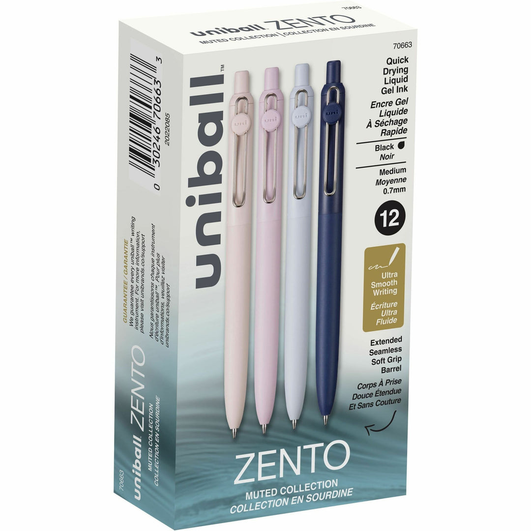 Image of uniball® Zento Gel Pen, Retractable, Medium 0.7 mm, Black Ink, Assorted Barrel Colors, Dozen