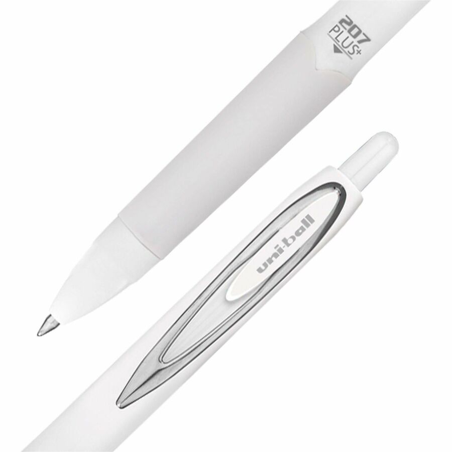 Image of uniball® 207 Plus+ Gel Pen, Retractable, Medium 0.7 mm, Black Ink, White Barrel, Dozen