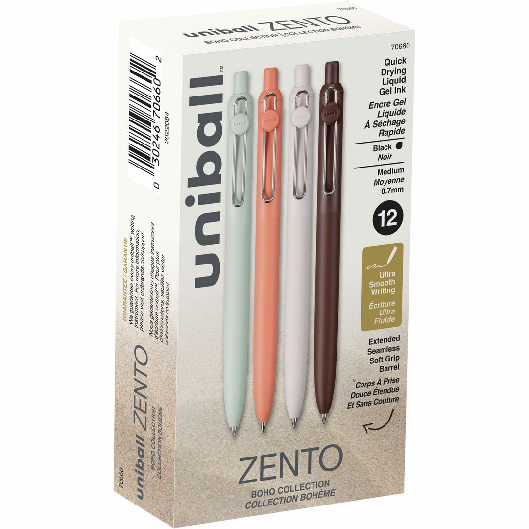 Image of uniball® Zento Gel Pen, Retractable, Medium 0.7 mm, Black Ink, Assorted Barrel Colors, Dozen
