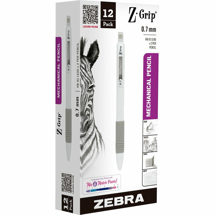 Image of Zebra® Z-Grip Plus Mechanical Pencil, 0.7, (#2), Black Lead, White Barrel, Dozen