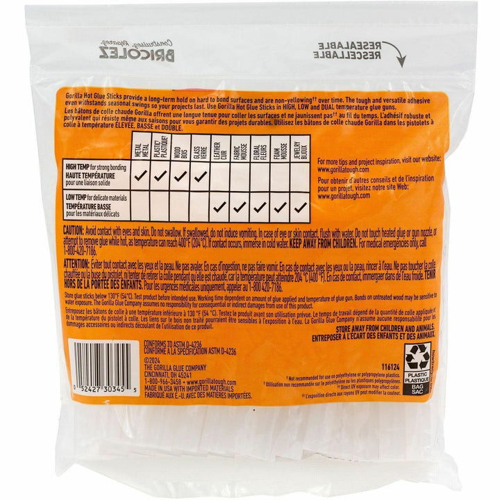 Image of Gorilla 3034502 Hot Glue Sticks, Clear, 1 Each