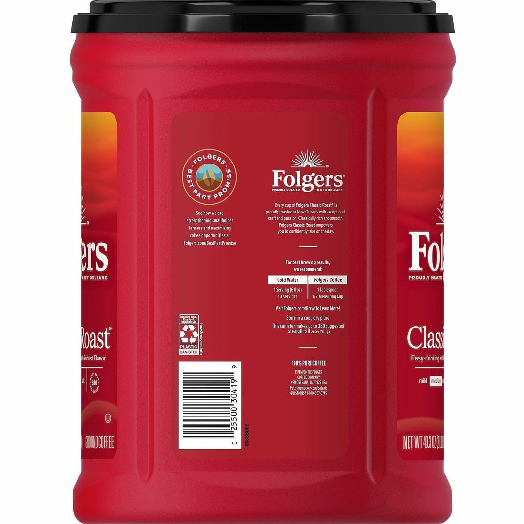 Image of Folgers® 30419 Classic Roast Coffee, Medium, 40.3 oz Per Canister, Ground, Mountain Grown, Classic Roast, Kosher, 1 Each