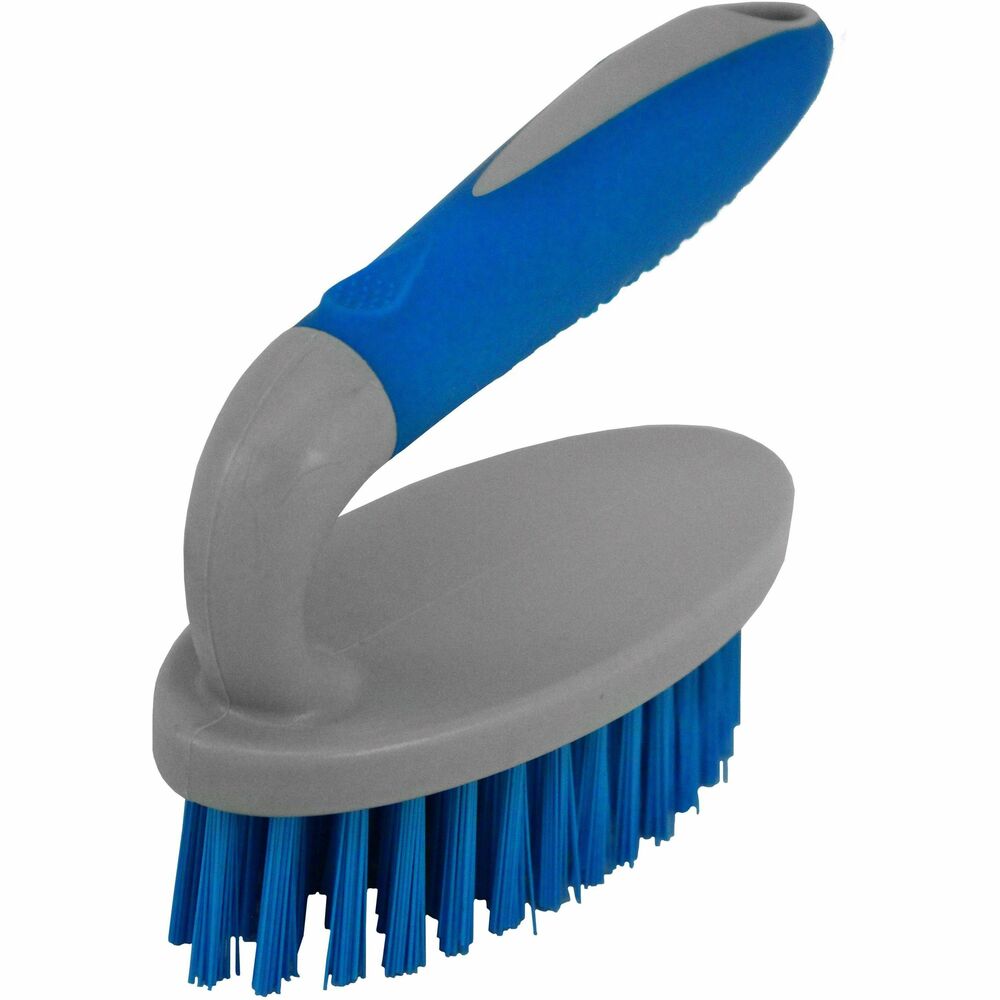 Image of Genuine Joe Scrub Brush, Ergo Handle, PET Bristles, 6/CT, Blue/Gray