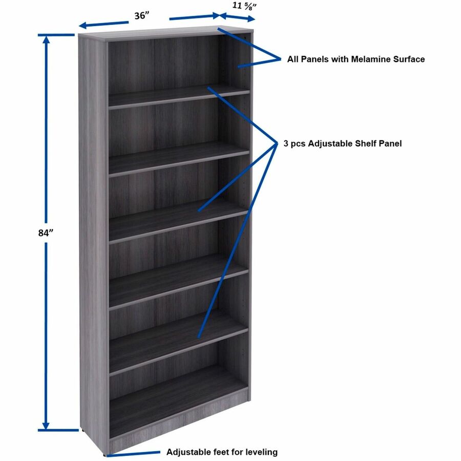 Image of Lorell Bookcase,6-Shelf,5 Adj Shelves,36"x12"x84",Weather Charcoal