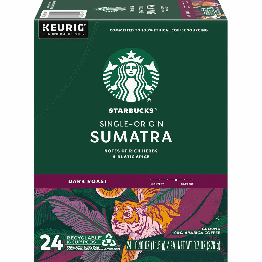 Image of Starbucks® 91281 Sumatra Coffee, Compatible with Keurig Brewer, Dark, K-Cup, Sumatra, 24 / Box