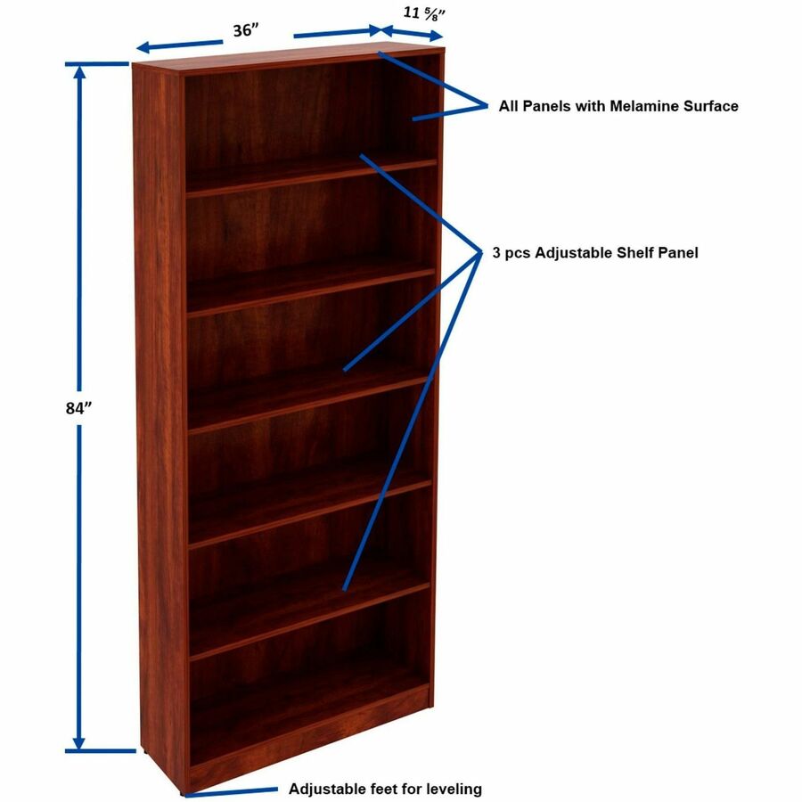 Image of Lorell Bookcase, 6-Shelf, 5 Adj Shelves, 36"x12"x84", Cherry