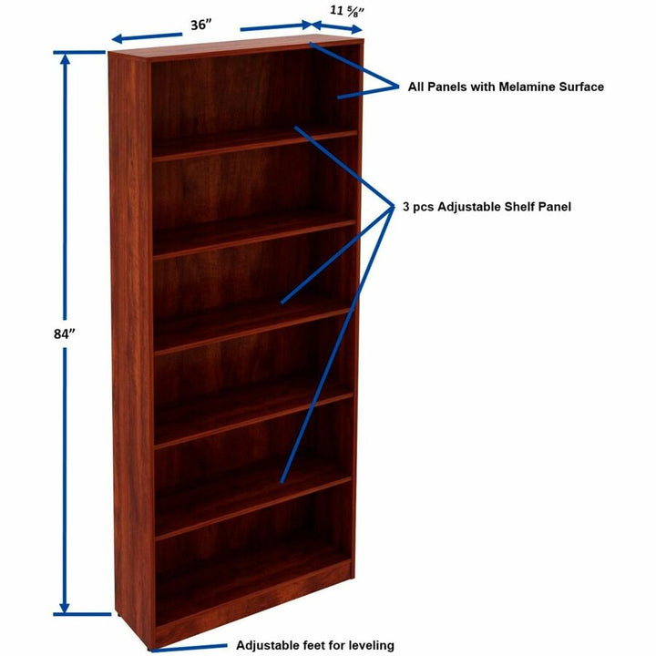 Image of Lorell Bookcase, 6-Shelf, 5 Adj Shelves, 36"x12"x84", Cherry