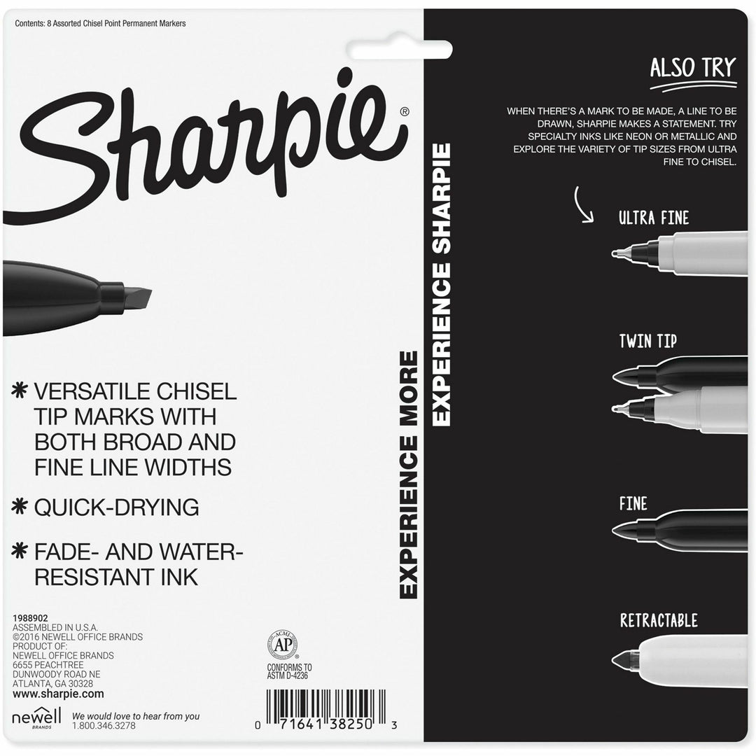 Image of Sharpie 38250PPA Chisel Tip Permanent Markers, Assorted Ink, Alcohol Based, 8 / Pack