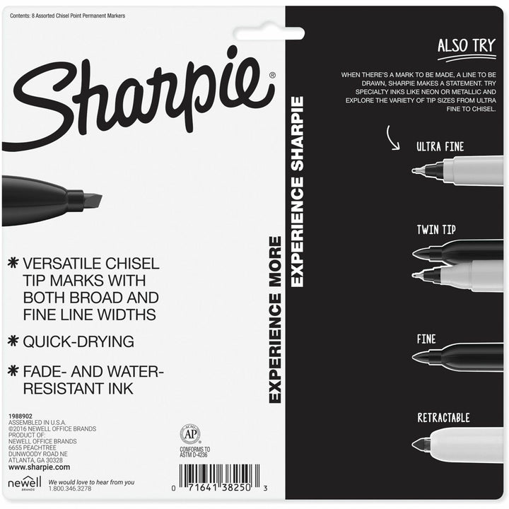 Image of Sharpie 38250PPA Chisel Tip Permanent Markers, Assorted Ink, Alcohol Based, 8 / Pack