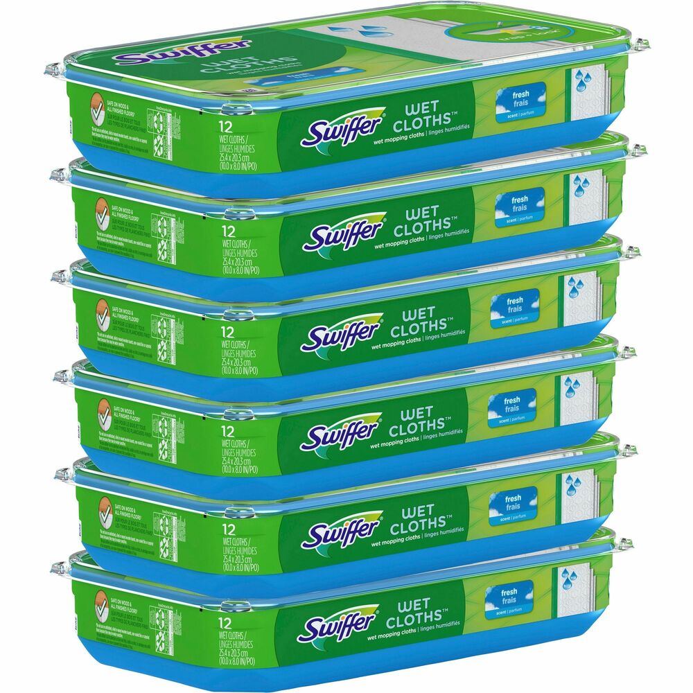 Image of Proctor & Gamble Swiffer Wet Cloths,Sweeper Refills,Disposable,12/PK,6PK/CT