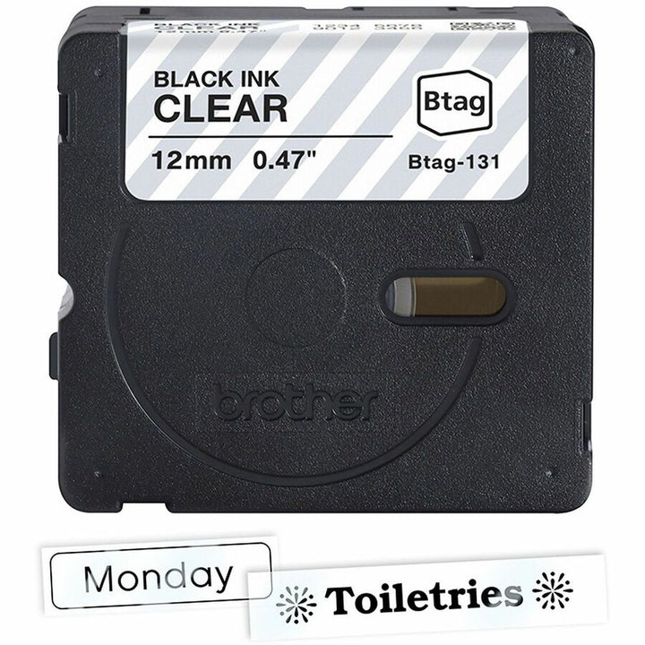 Image of P-touch BTAG131 BTAG-131 Black on Clear Label Tape