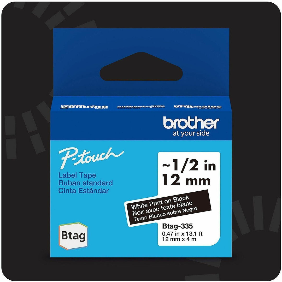 Image of P-touch BTAG335 BTAG-335 White on Black Label Tape