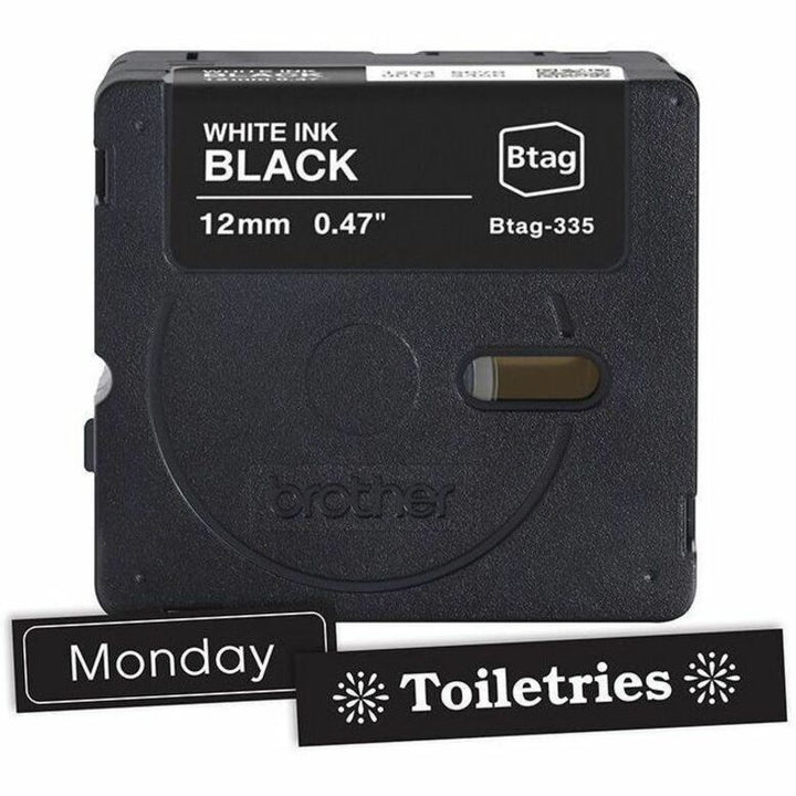 Image of P-touch BTAG335 BTAG-335 White on Black Label Tape