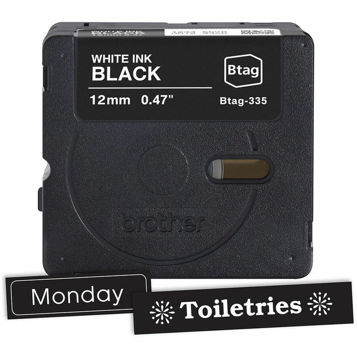 Image of P-touch BTAG335 BTAG-335 White on Black Label Tape