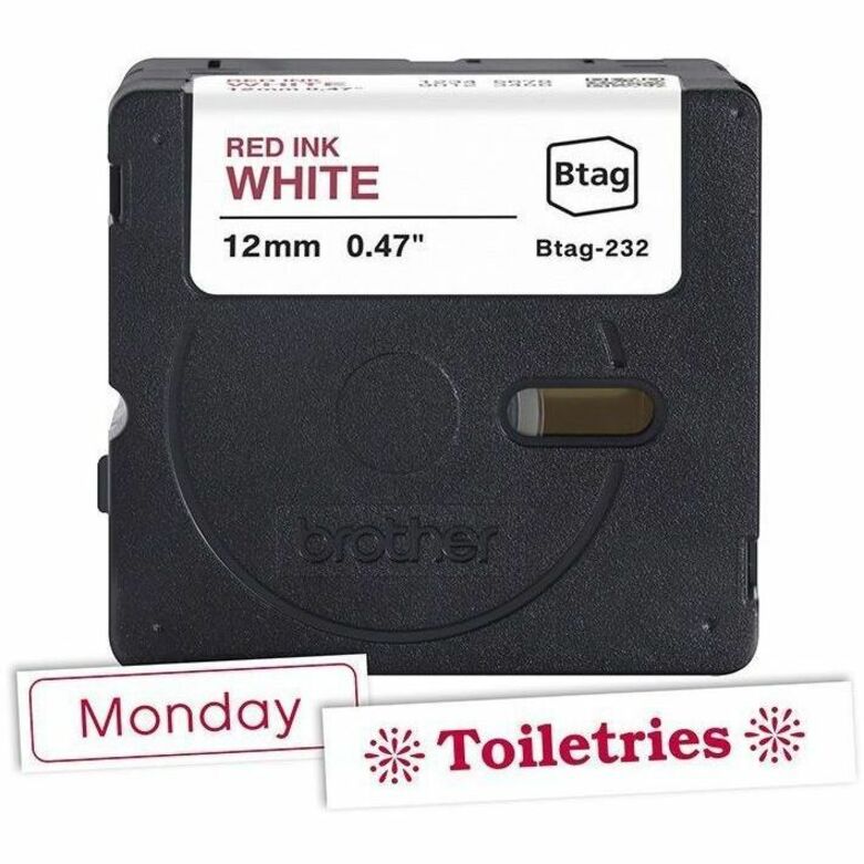 Image of P-touch BTAG232 BTAG-232 Red on White Label Tape