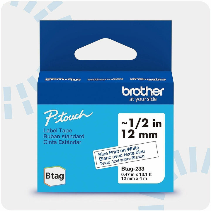Image of P-touch BTAG233 BTAG-233 Blue on White Label Tape