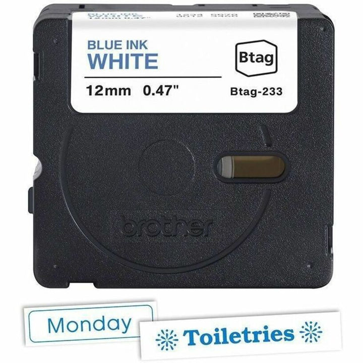 Image of P-touch BTAG233 BTAG-233 Blue on White Label Tape